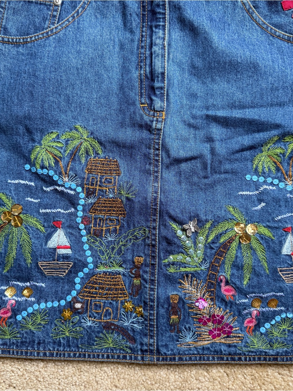 Oilily Blue Denim Mini Skirt with Tropical Embroidery - Picture 3 of 10